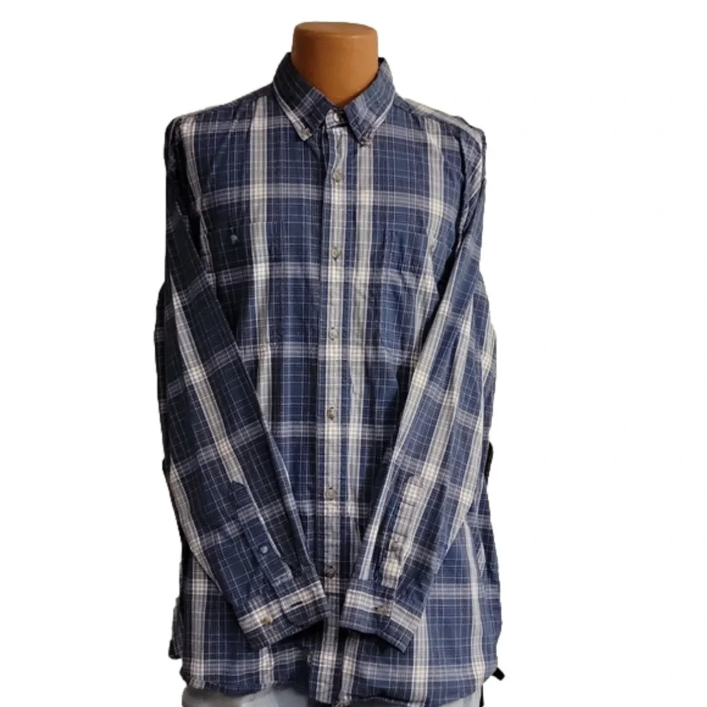 WRANGLER Rugged Wear Blue Plaid Long Sleeve Button-down Dress Shirt Size Xxl